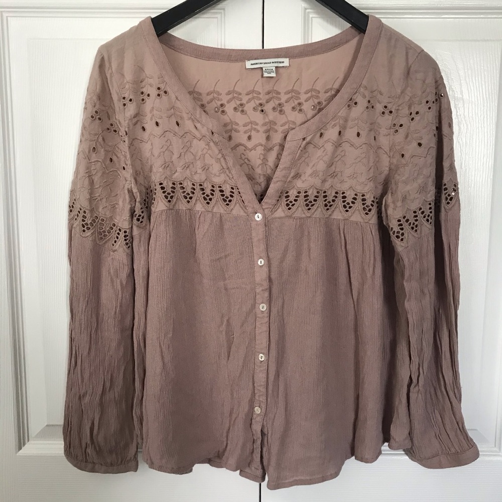 American Eagle Button Down Blouse Shirt Mauve Smal - image 1